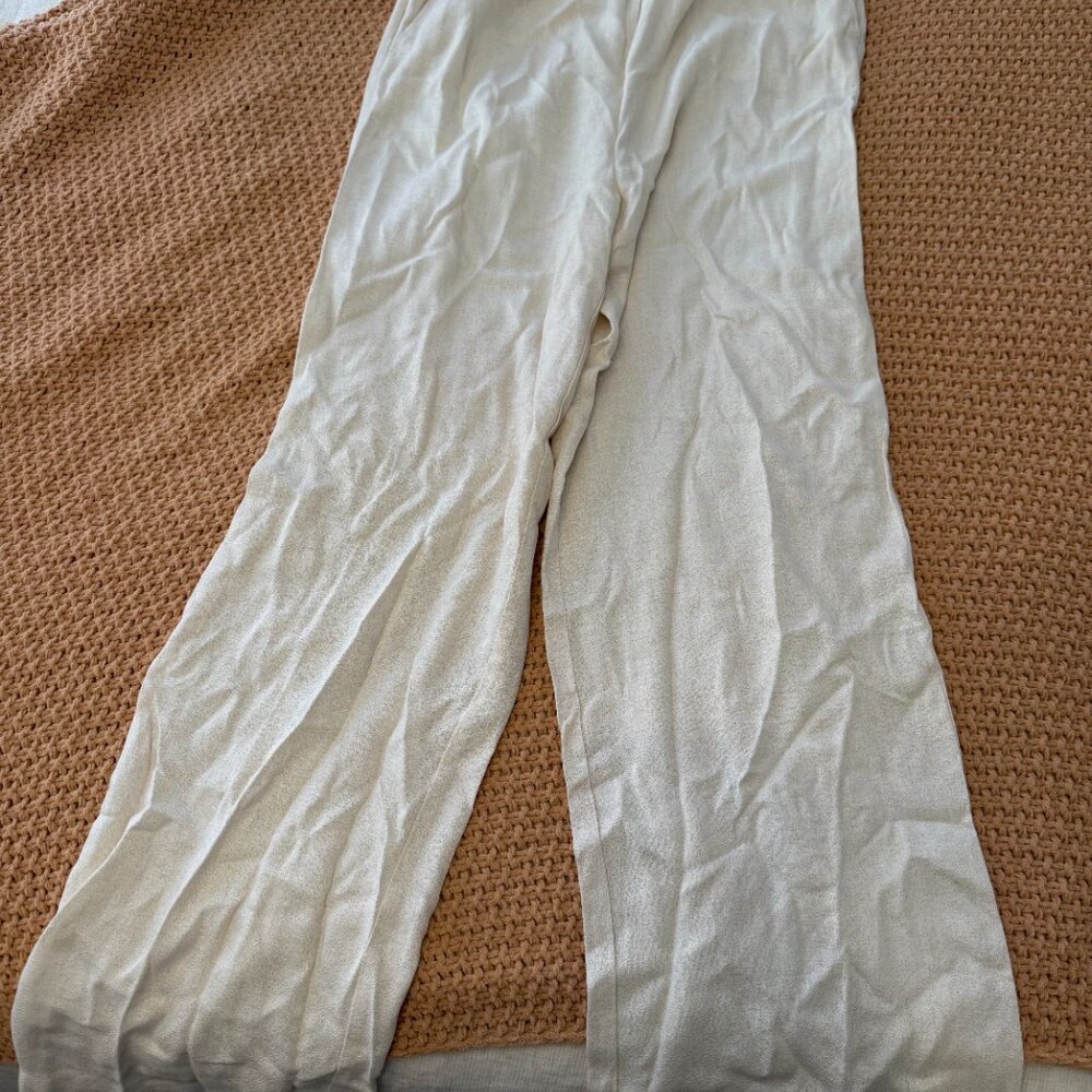 Mango Linen Pants with Elastic Waist, Size Medium